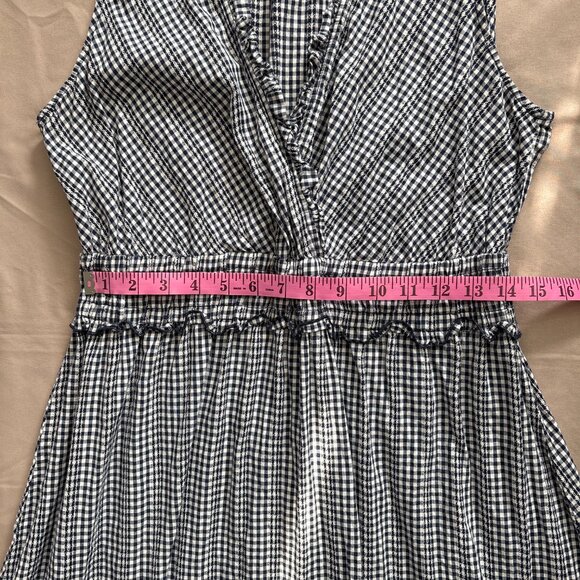 Hope & Harlow Navy Gingham Surplice Midi Dress Sz 12 Cotton - Picture 3 of 6